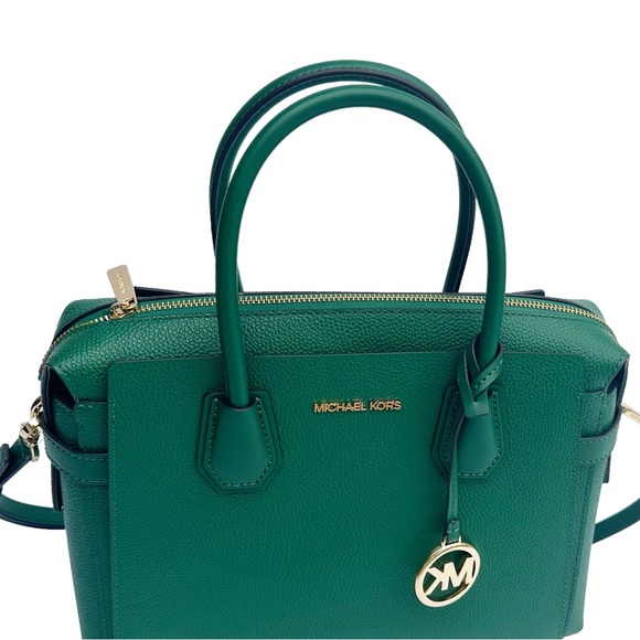 Michael Kors Belt Medium Top Zip Satchel Crossbody Jewel Green Leather - Picture 6 of 6